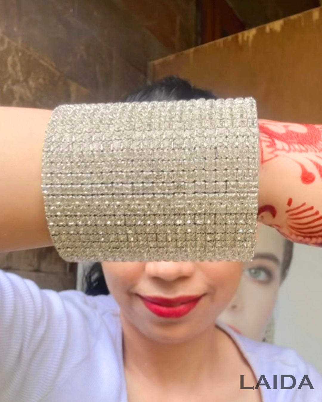 Silver Rhinestone Broad Bracelet