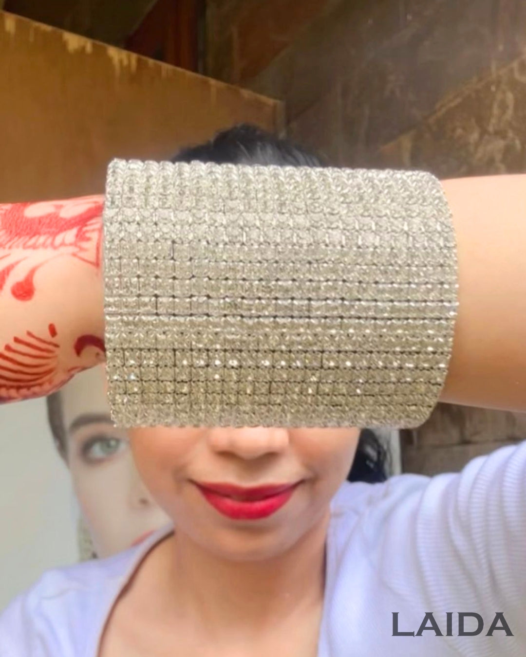 Silver Rhinestone Broad Bracelet
