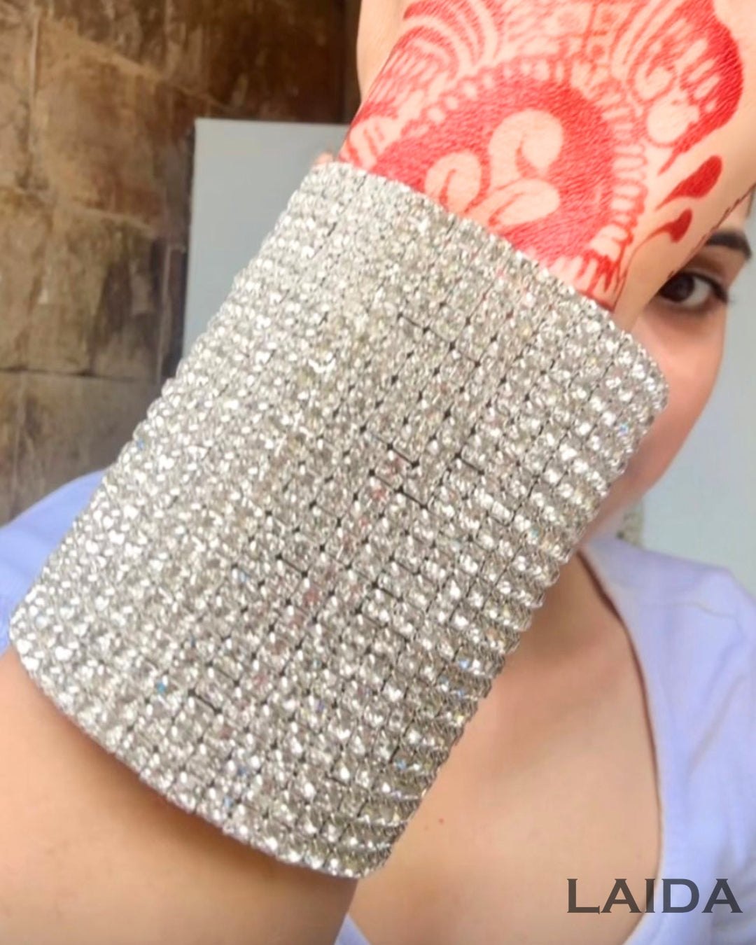 Silver Rhinestone Broad Bracelet