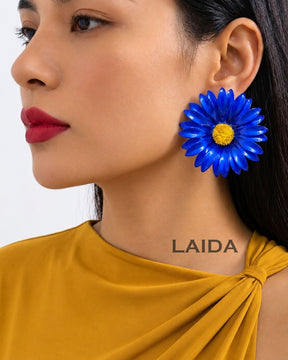 Navy-Blue Sunflower Drop Earrings