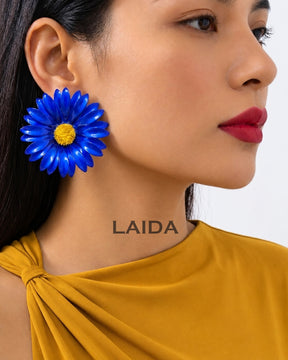 Navy-Blue Sunflower Drop Earrings