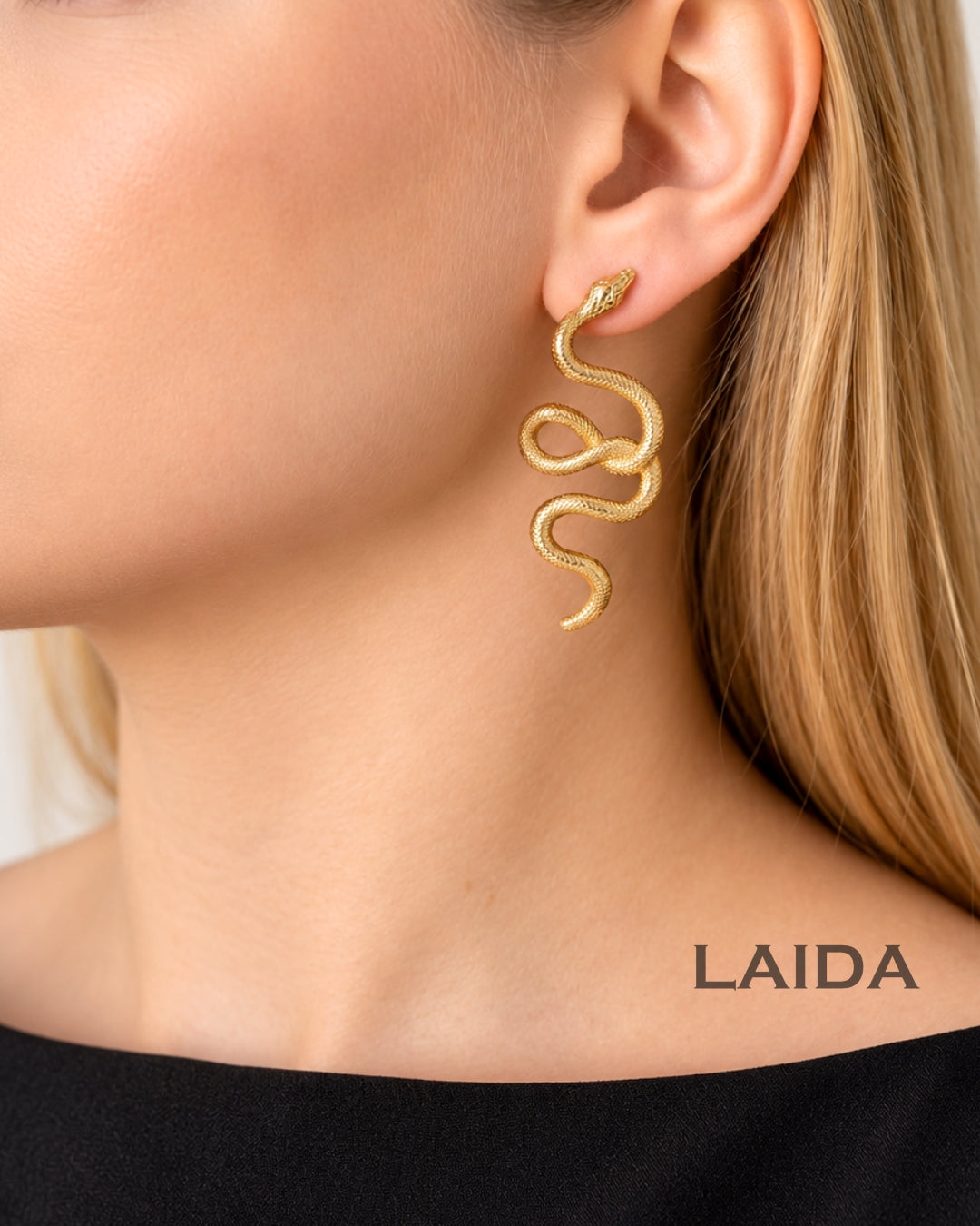 Golden Textured Snake Pattern Drop Earrings