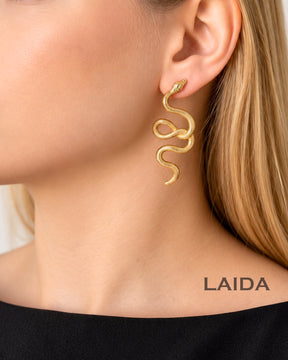 Golden Textured Snake Pattern Drop Earrings