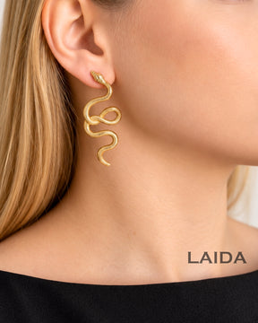 Golden Textured Snake Pattern Drop Earrings