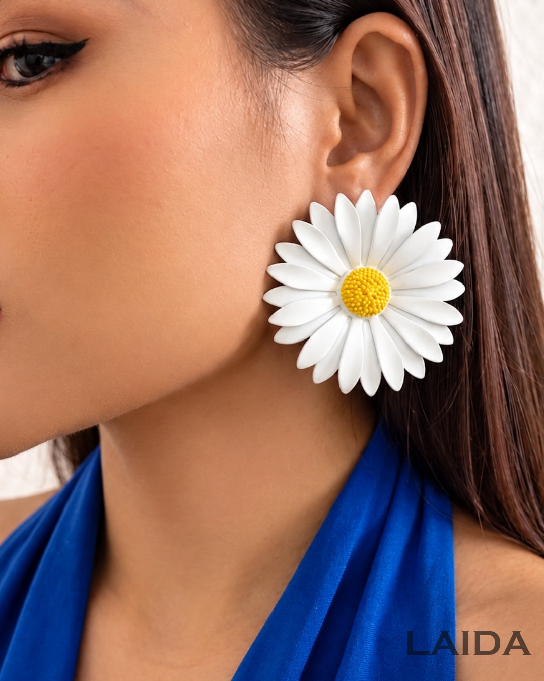 White Sunflower Drop Earrings