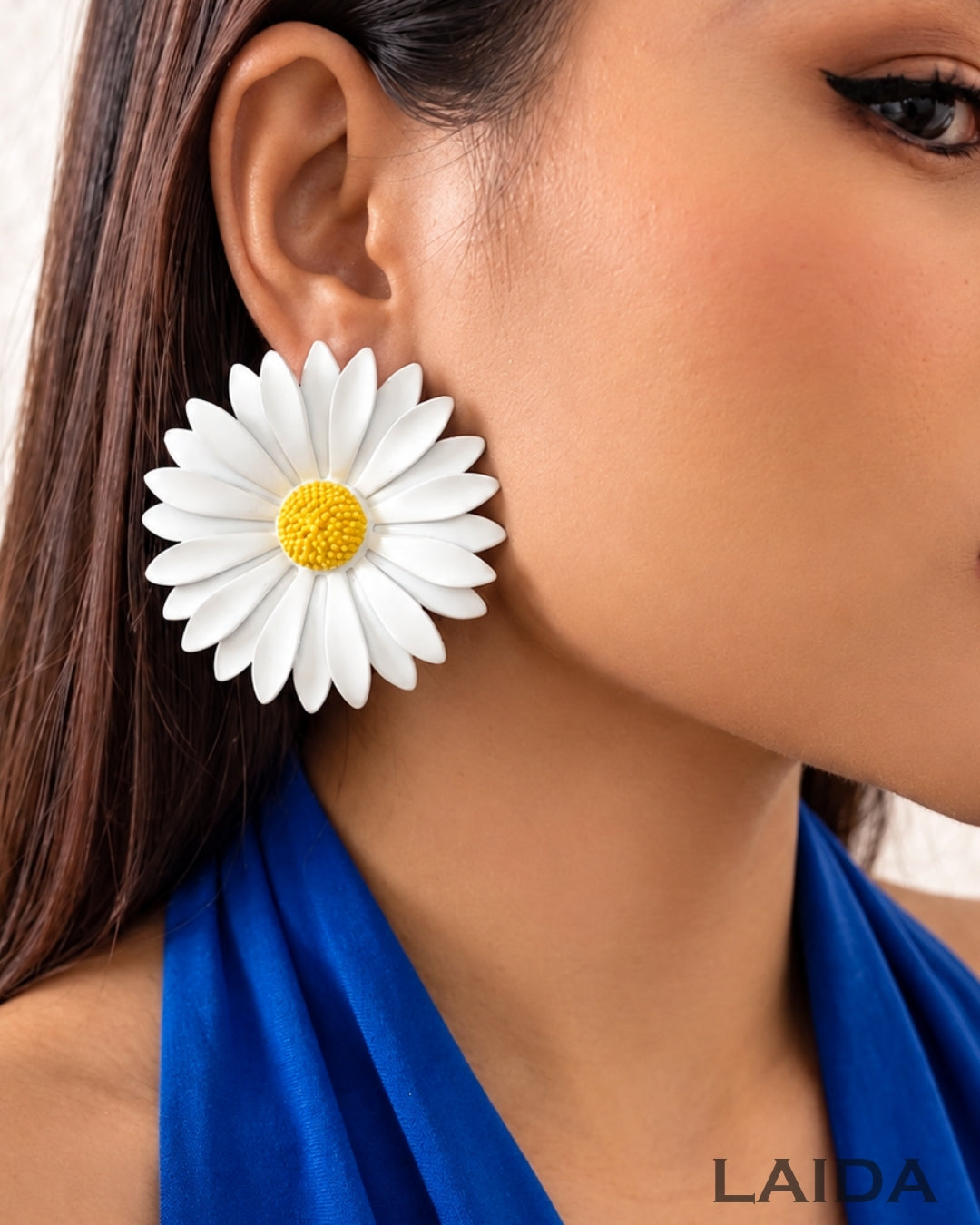 White Sunflower Drop Earrings