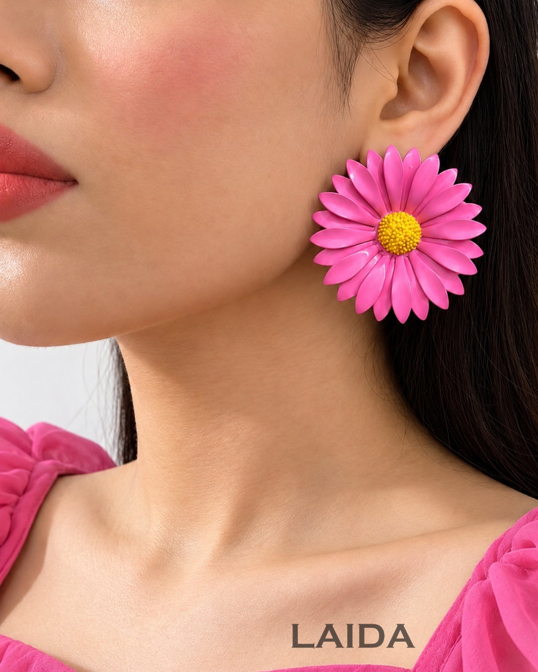 Pink Sunflower Drop Earrings