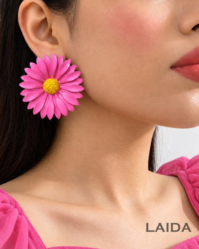 Pink Sunflower Drop Earrings