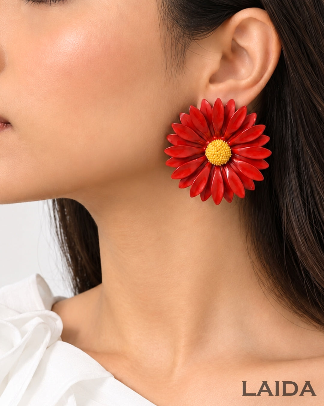 Red Sunflower Drop Earrings