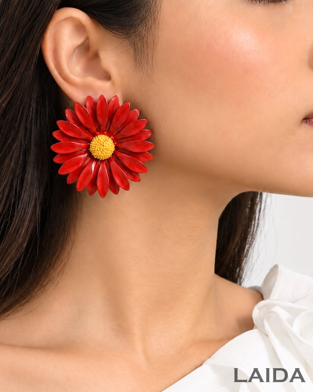 Red Sunflower Drop Earrings
