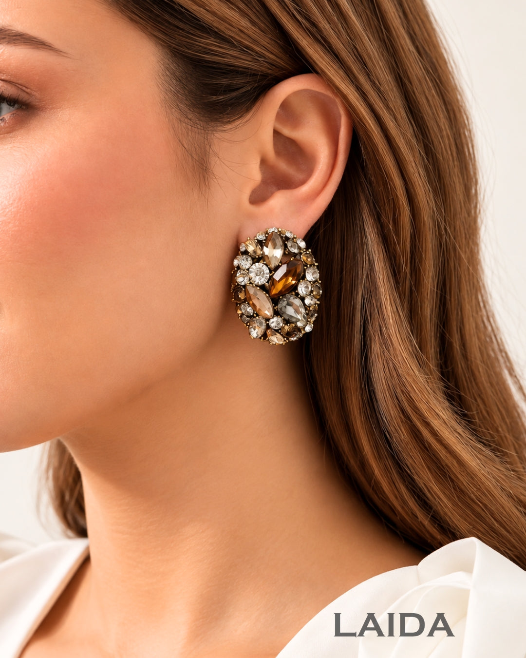 Multi Oval Rhinestone Stud Earrings