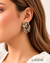 Multi Oval Rhinestone Stud Earrings