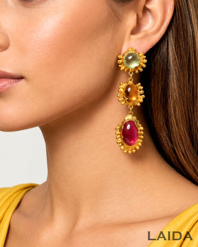 Retro Multi 2 Layered Crystal Drop Earrings