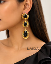 Retro Black Layered Crystal Drop Earrings