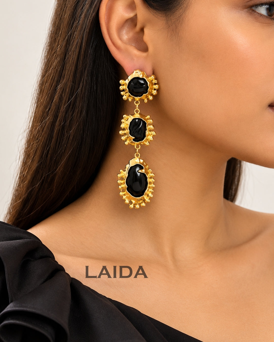 Retro Black Layered Crystal Drop Earrings