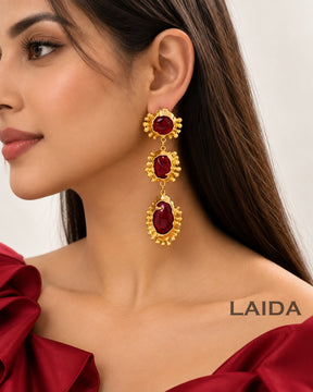 Retro Red Layered Crystal Drop Earrings