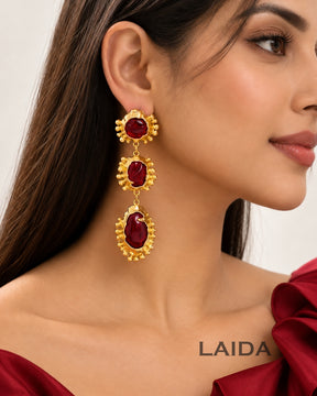 Retro Red Layered Crystal Drop Earrings