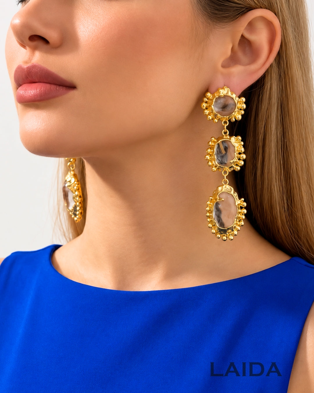 Retro White Layered Crystal Drop Earrings