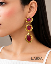 Retro Purple Layered Crystal Drop Earrings