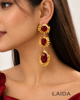 Retro Red Layered Crystal Drop Earrings