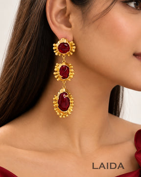 Retro Red Layered Crystal Drop Earrings