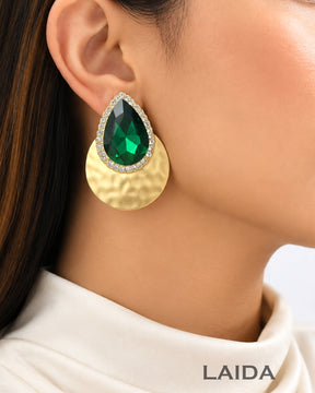 Emerald Green Teardrop Crystal Stud Earrings