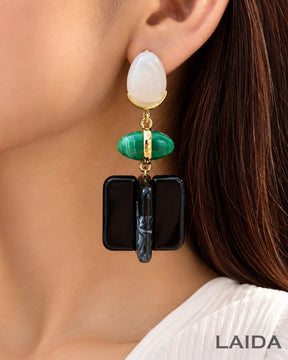 Acrylic Black Square Resin Drop Earrings