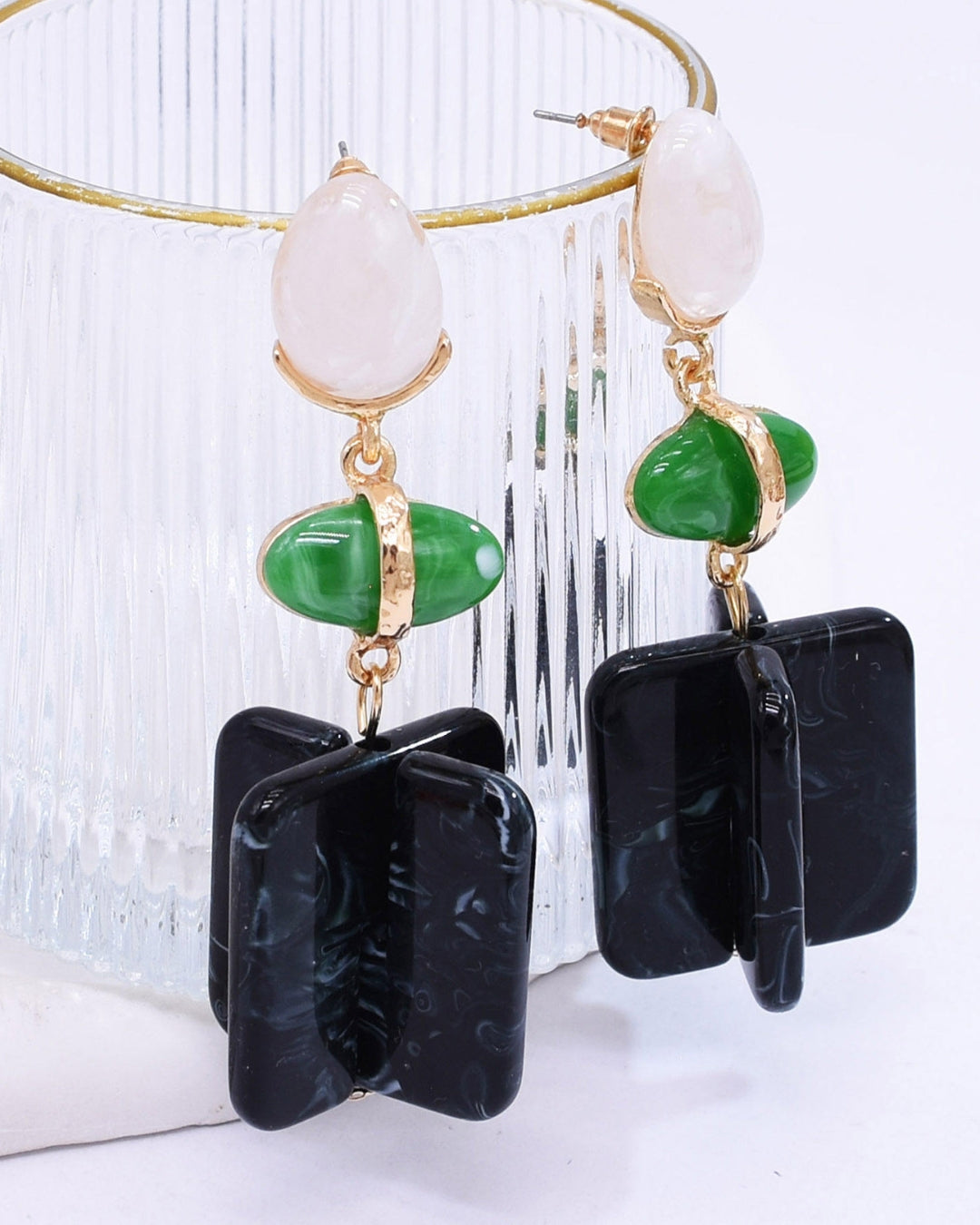 Acrylic Black Square Resin Drop Earrings