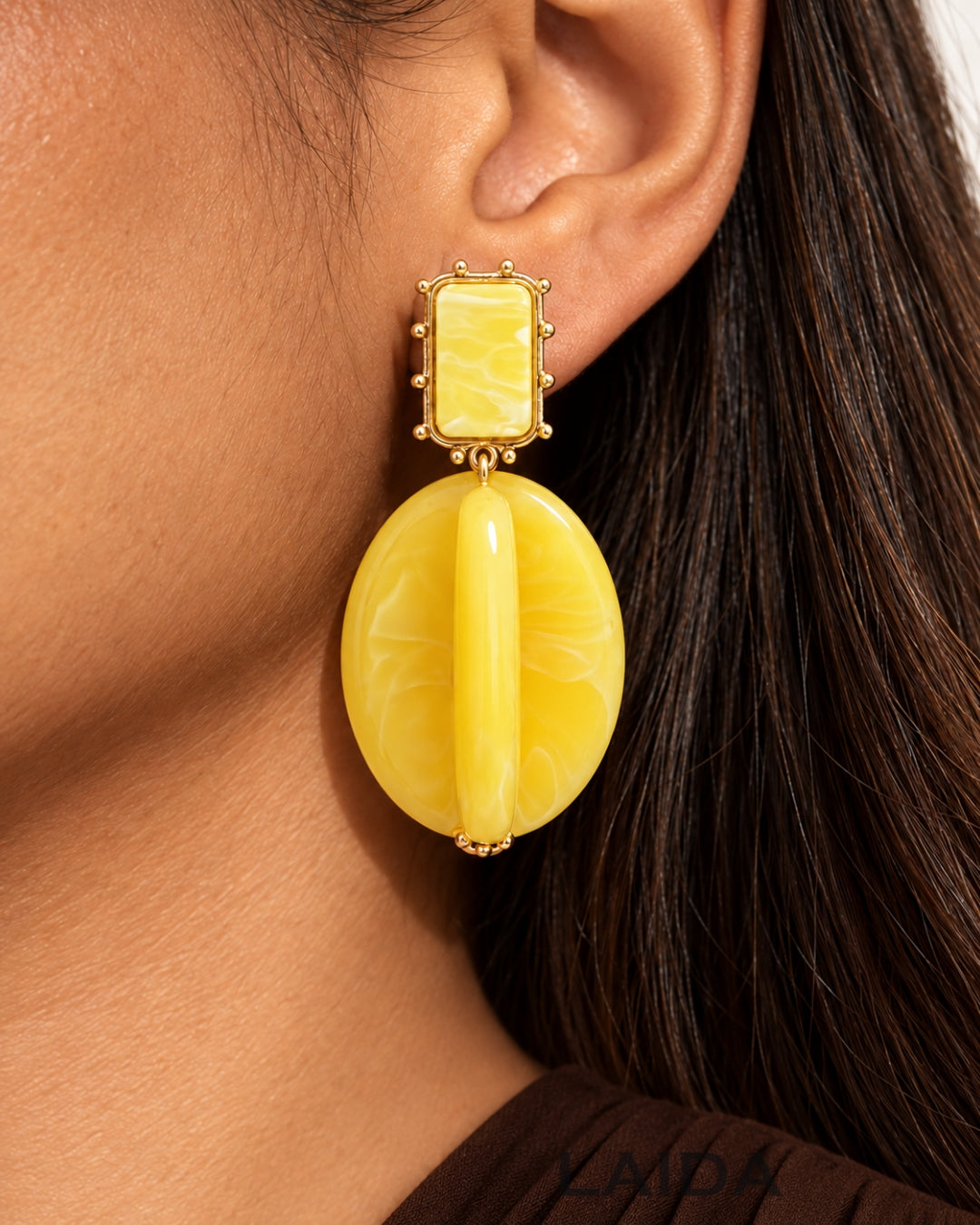 Yellow Retro Resin Drop Earrings