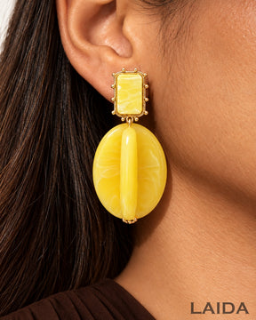Yellow Retro Resin Drop Earrings