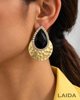 Black Teardrop Crystal Stud Earrings