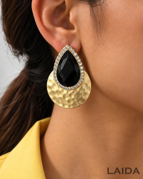 Black Teardrop Crystal Stud Earrings