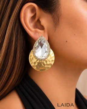 Silver Teardrop Crystal Stud Earrings
