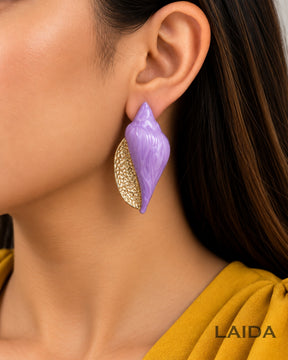 Purple Beach Enamel Shell Stud Earrings