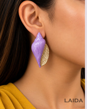 Purple Beach Enamel Shell Stud Earrings