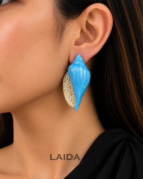 Blue Beach Enamel Shell Stud Earrings