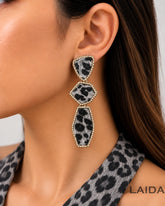 Grey Animal Print Drop Earrings