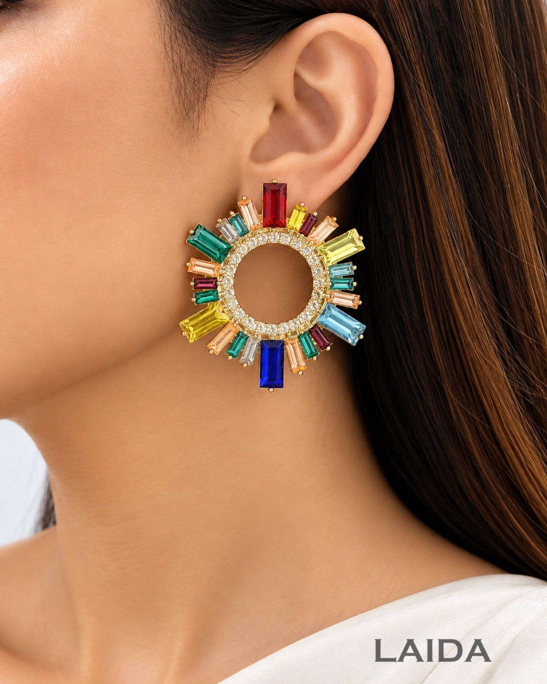 Multi Rhinestone Hollow Stud Earrings