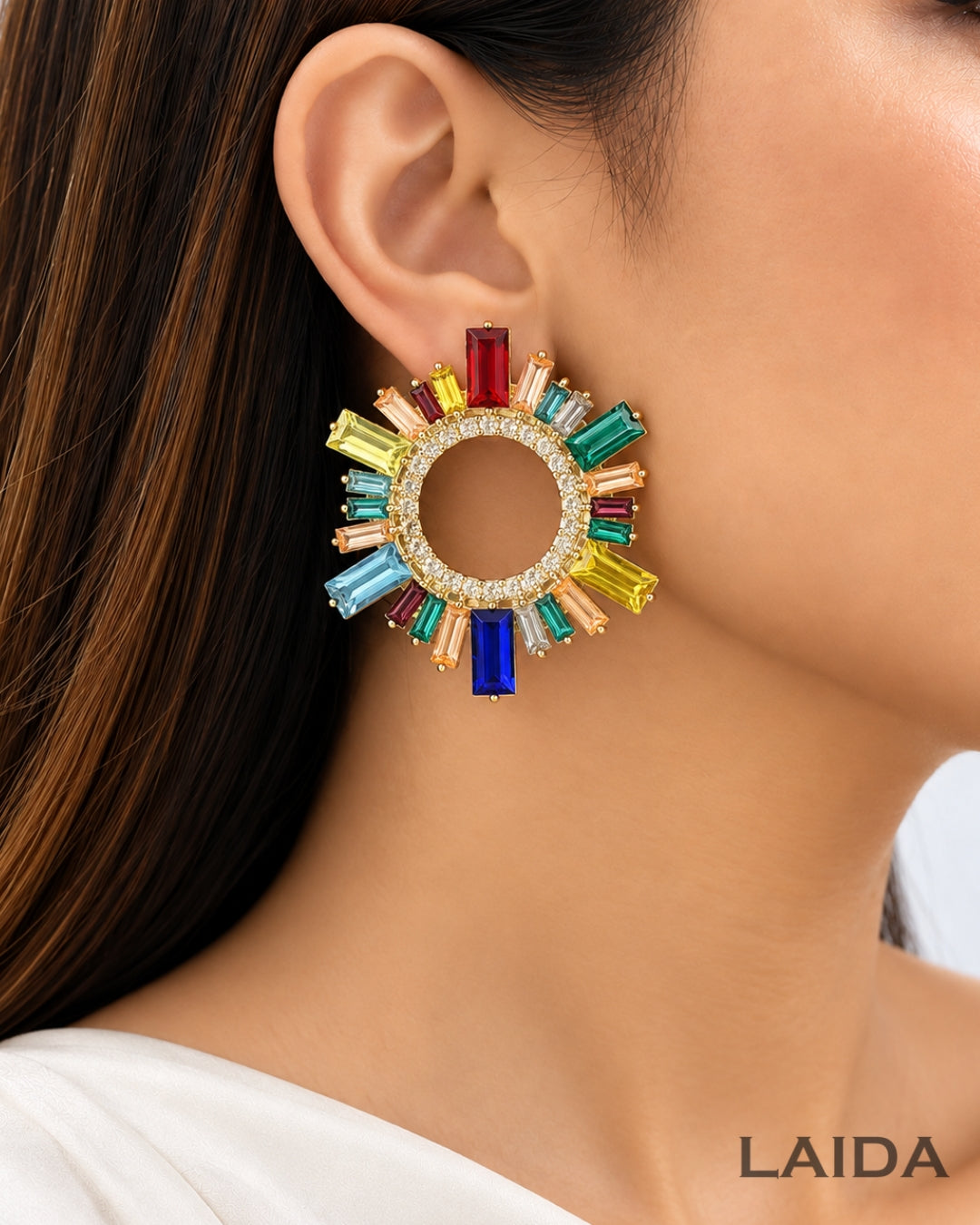 Multi Rhinestone Hollow Stud Earrings
