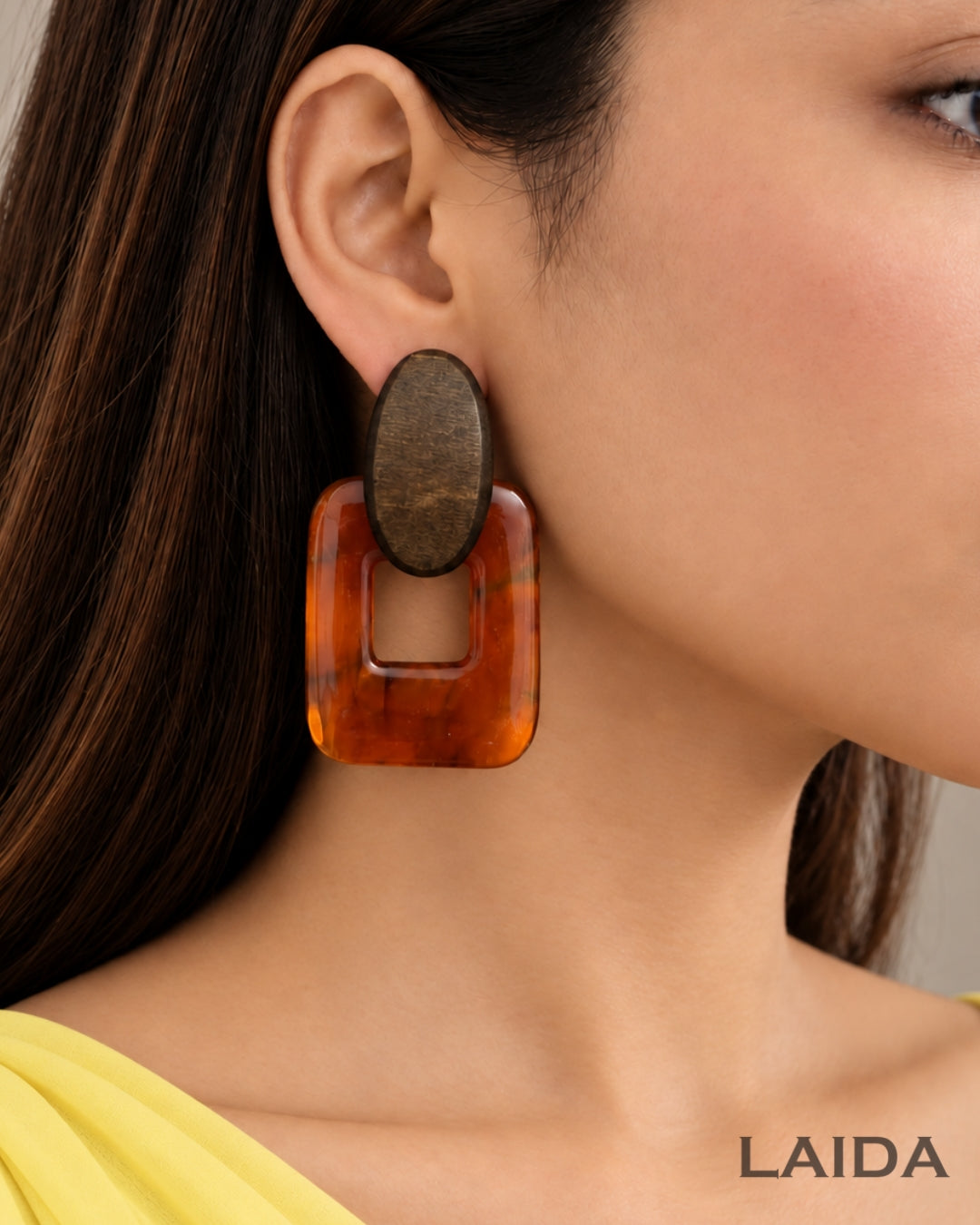 Brown Acrylic Wood Drop Earrings