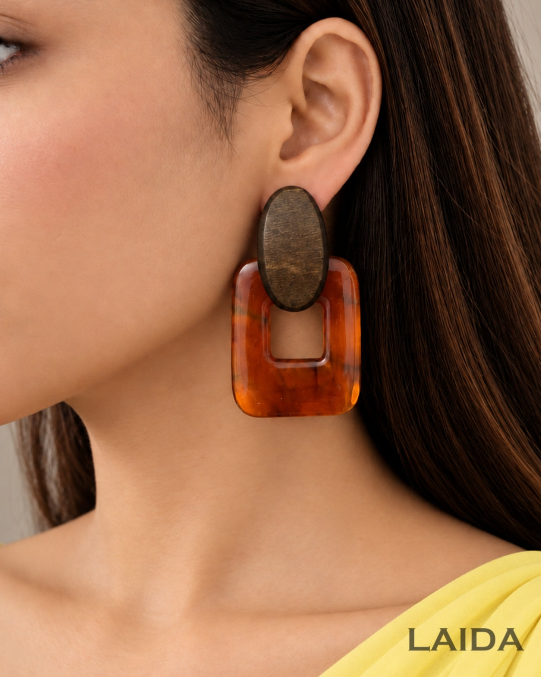 Brown Acrylic Wood Drop Earrings