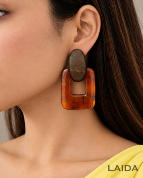 Brown Acrylic Wood Drop Earrings