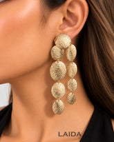 Golden Oval Texture Statement Drop Earrings