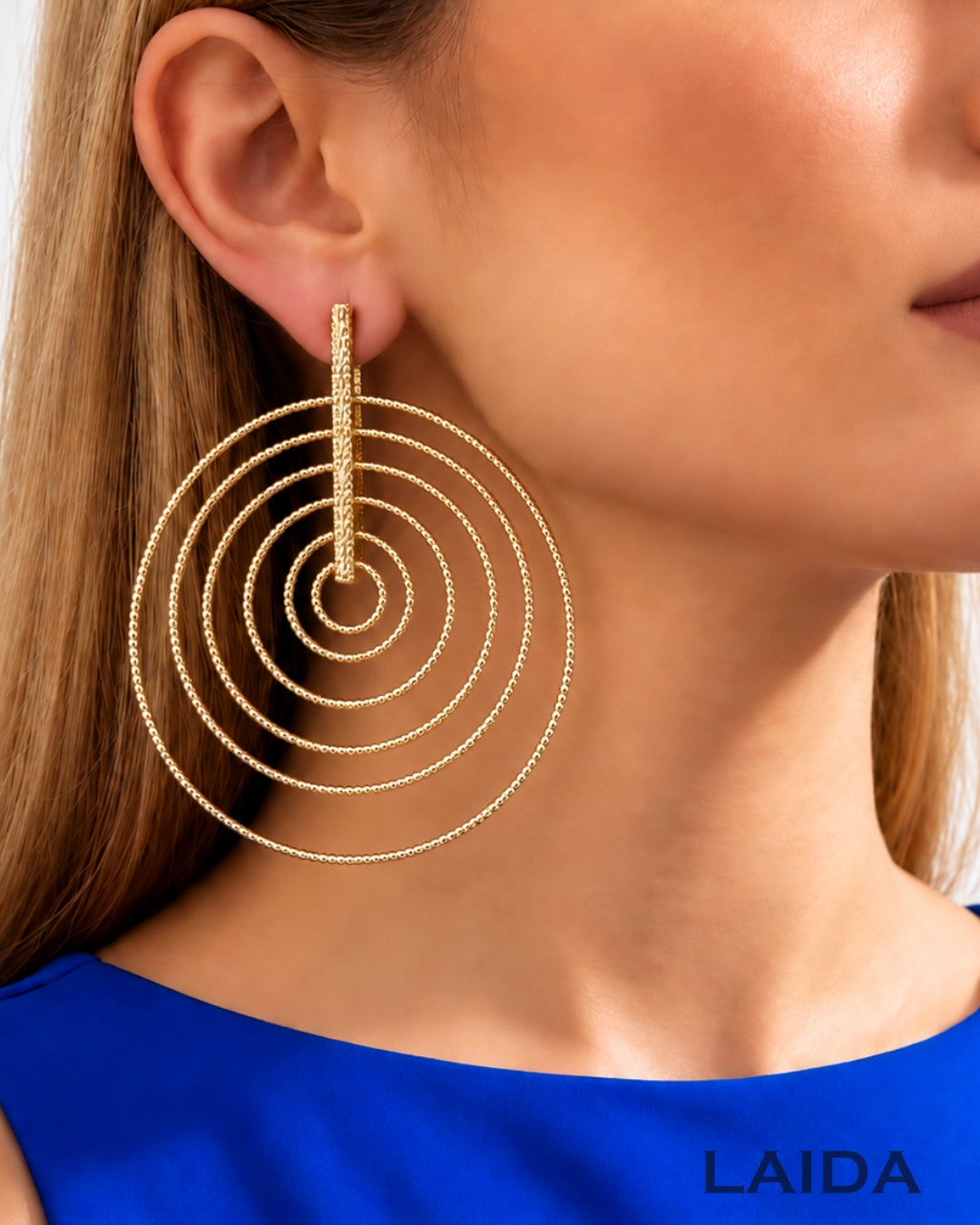 Golden Multi Circles Statement Drop Earrings