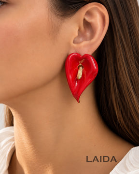 Red Tulip Stud Earrings