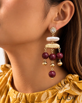 Maroon Pearl Chandelier Drop Earrings