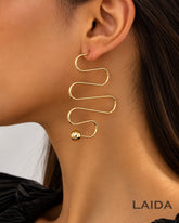 Golden Twisted Line Drop Earrings