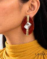 Brown Resin Square Rhinestone Studded Drop Earrings