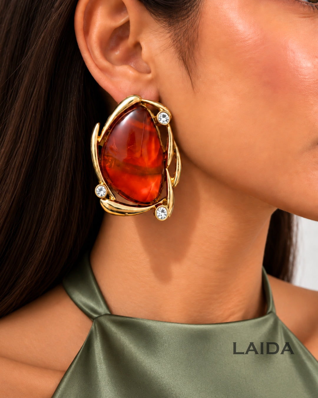 Oversized Orange Stud Earrings