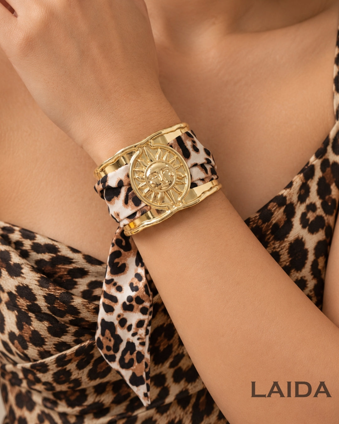 Animal Print Gold Plated Sun Scarf Bracelet